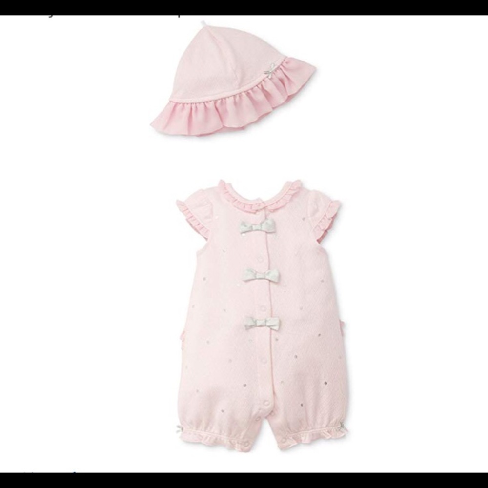 Little me baby girl romper and hat set NWT